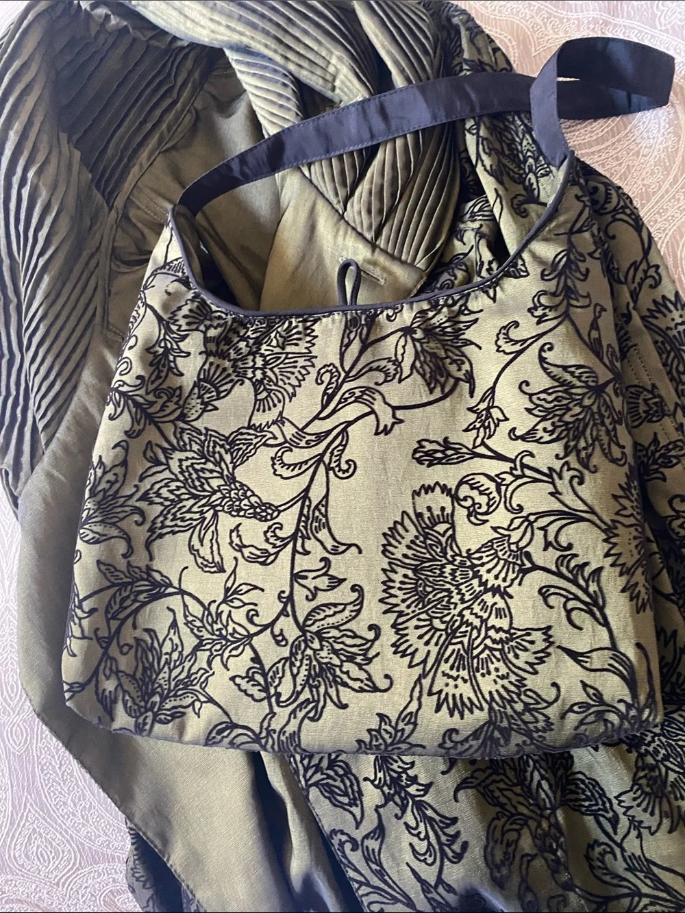 Mycra Pac Olive Green Floral Donatello VelvetEmbossed Jacket and Matching Purse